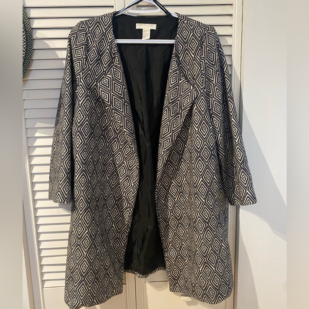 Black and White Geometric Pattern Open Jacket